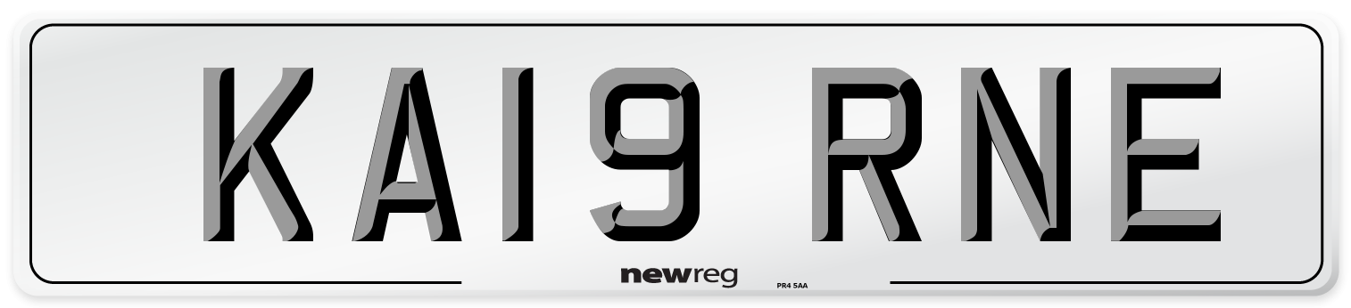 KA19 RNE Number Plate from New Reg